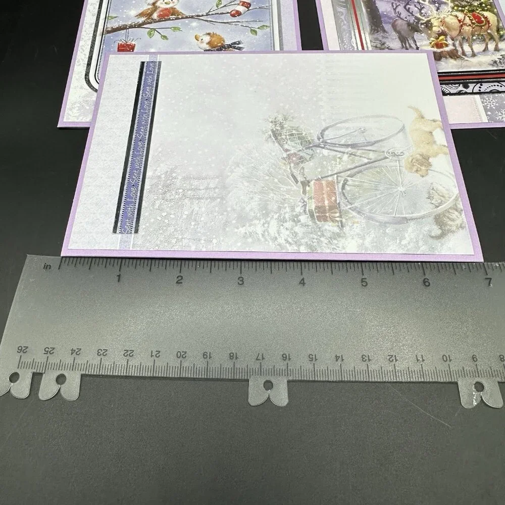 Handmade Christmas Cards with Envelopes Colorful Set of 6 Santa Birds Dog Purple